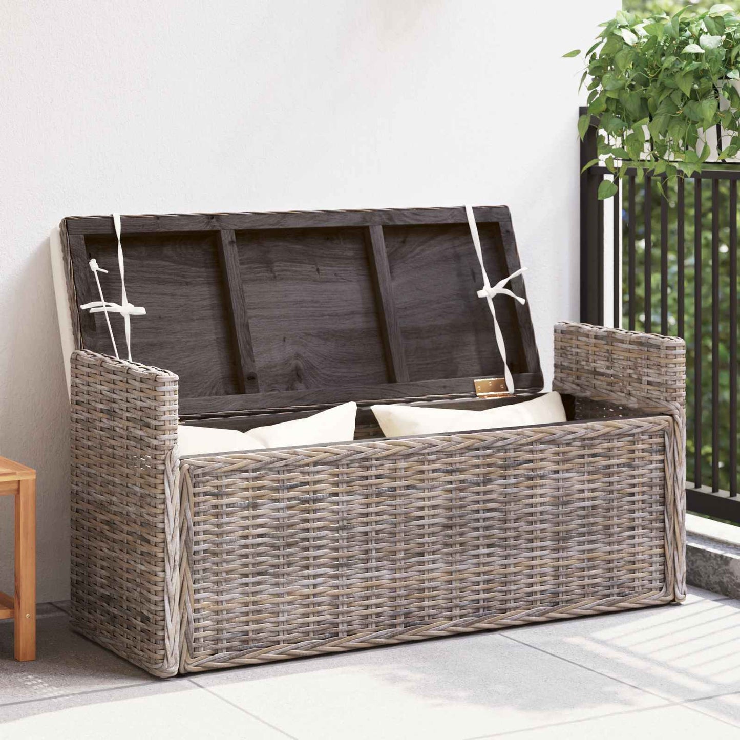 Panchina con contenitore Grigio 110 x 40 x 50 cm Rattan
