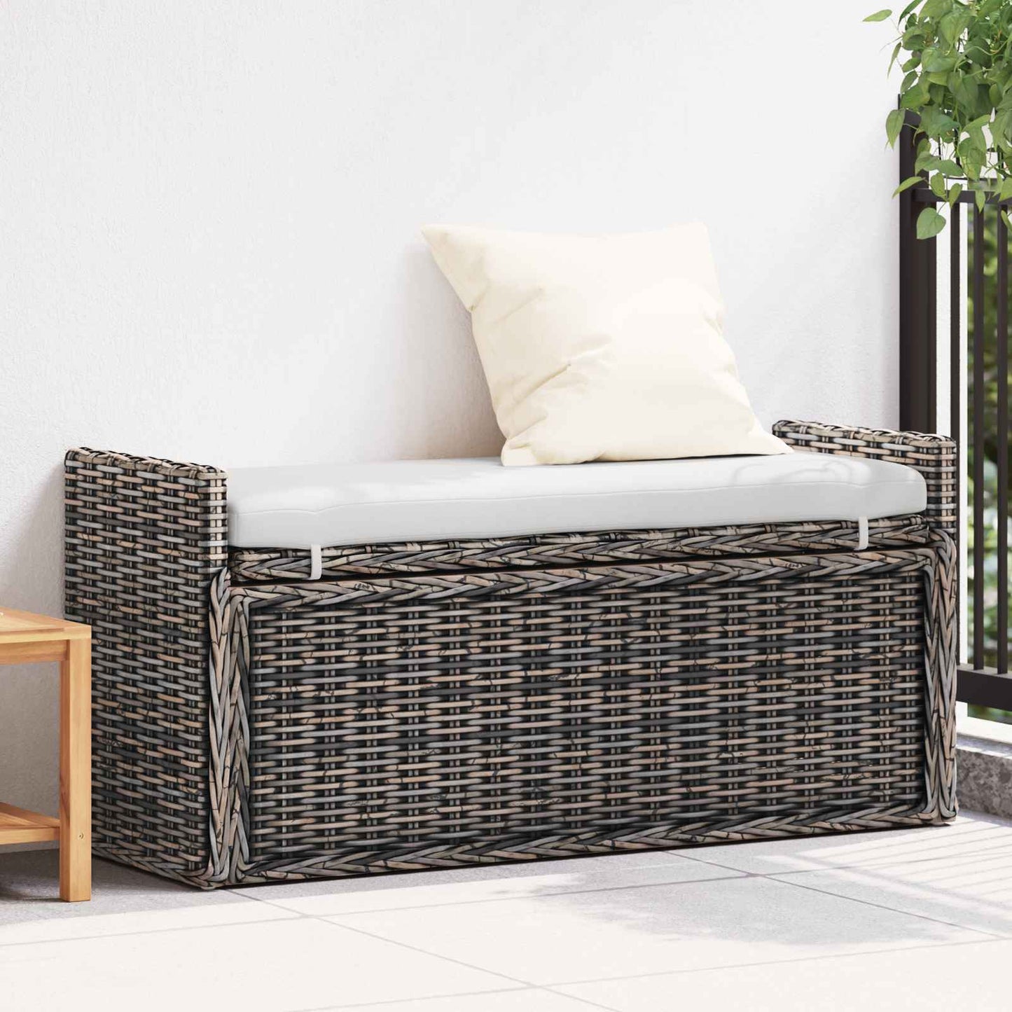Panchina con contenitore Nero Lavato 110 x 40 x 50 cm Rattan