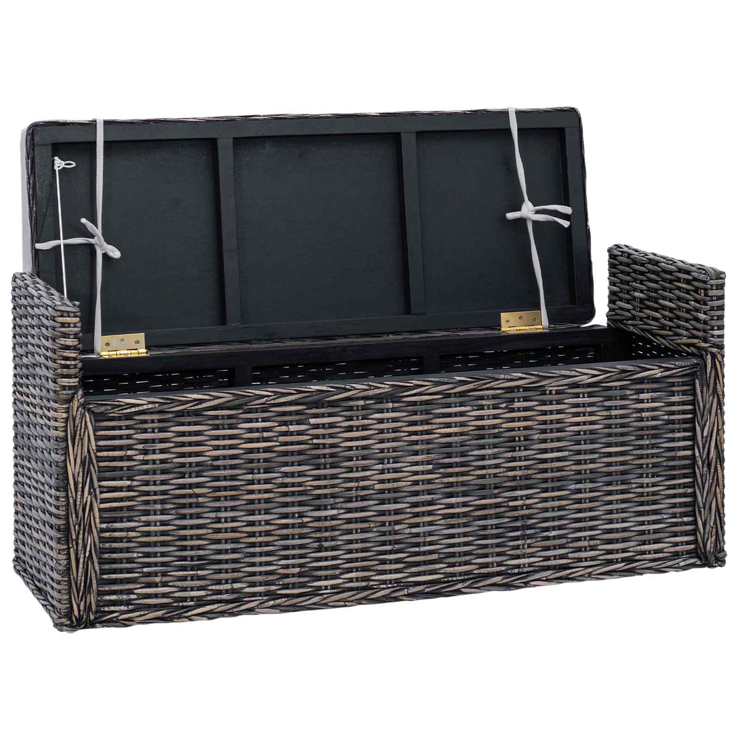 Panchina con contenitore Nero Lavato 110 x 40 x 50 cm Rattan