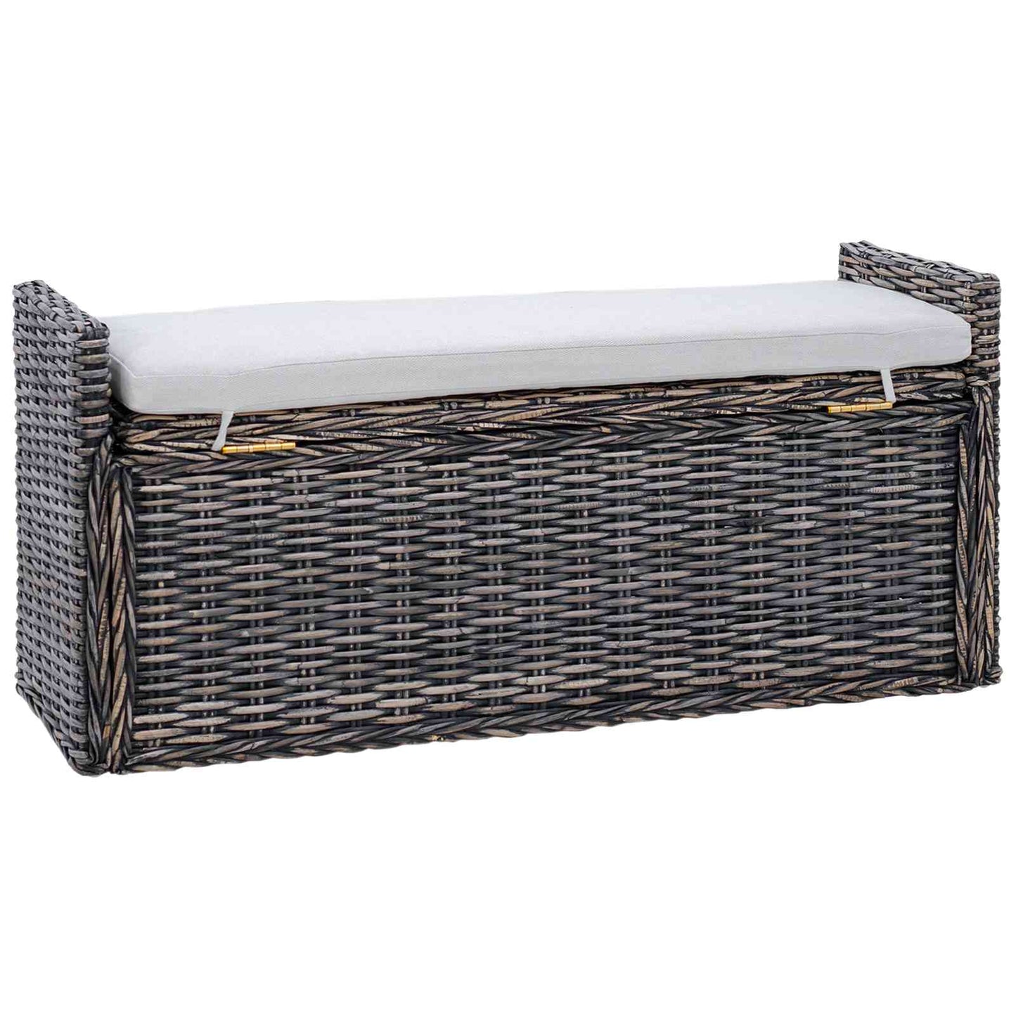 Panchina con contenitore Nero Lavato 110 x 40 x 50 cm Rattan
