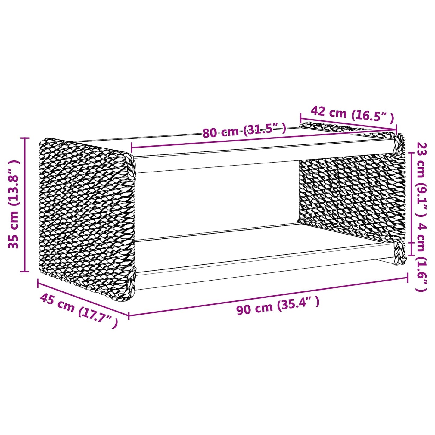 Tavolo laterale Naturale 90 x 45 x 35 cm