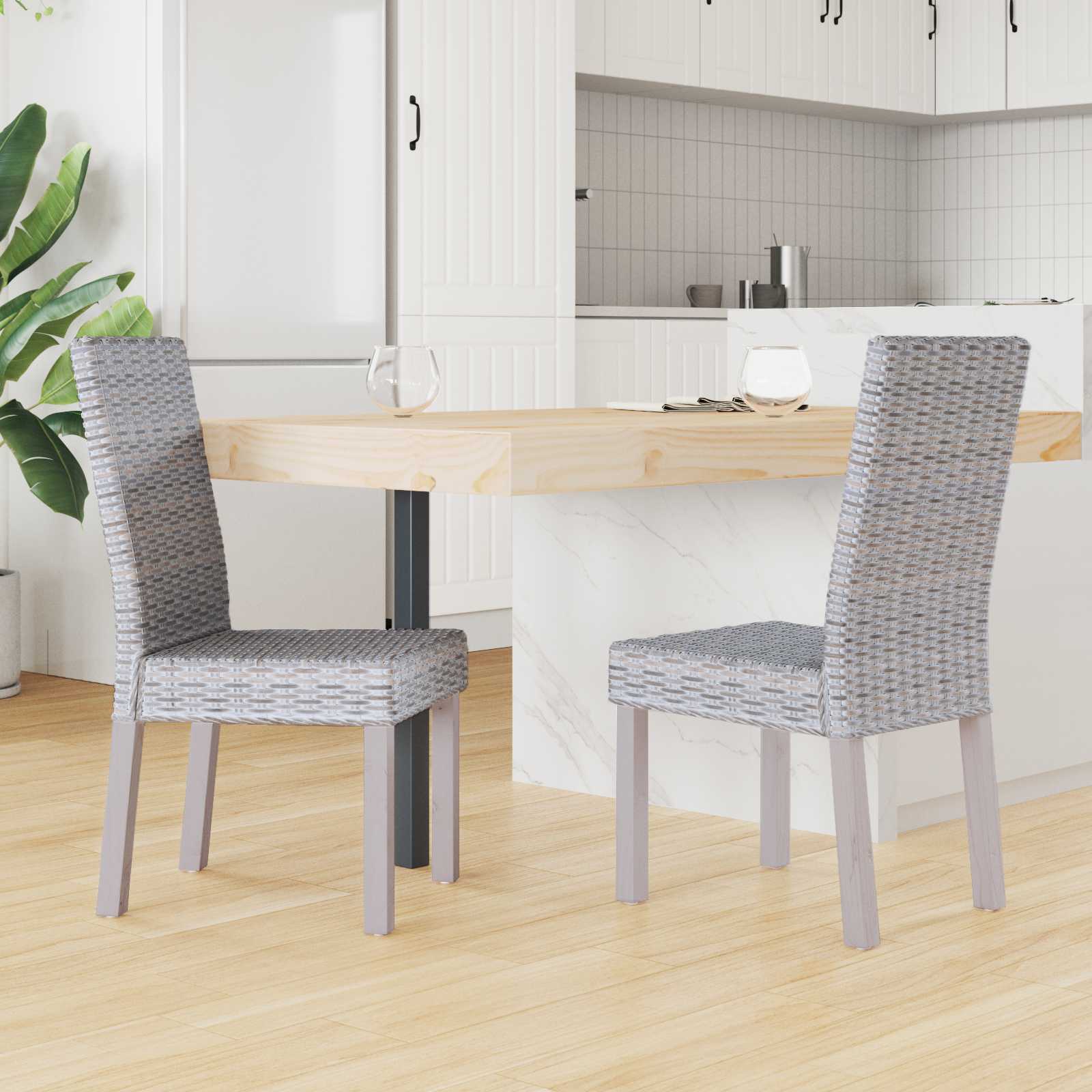 Sedia da pranzo 2 pcs Rattan Kubu e Legno Massello di Mogano | homemem39