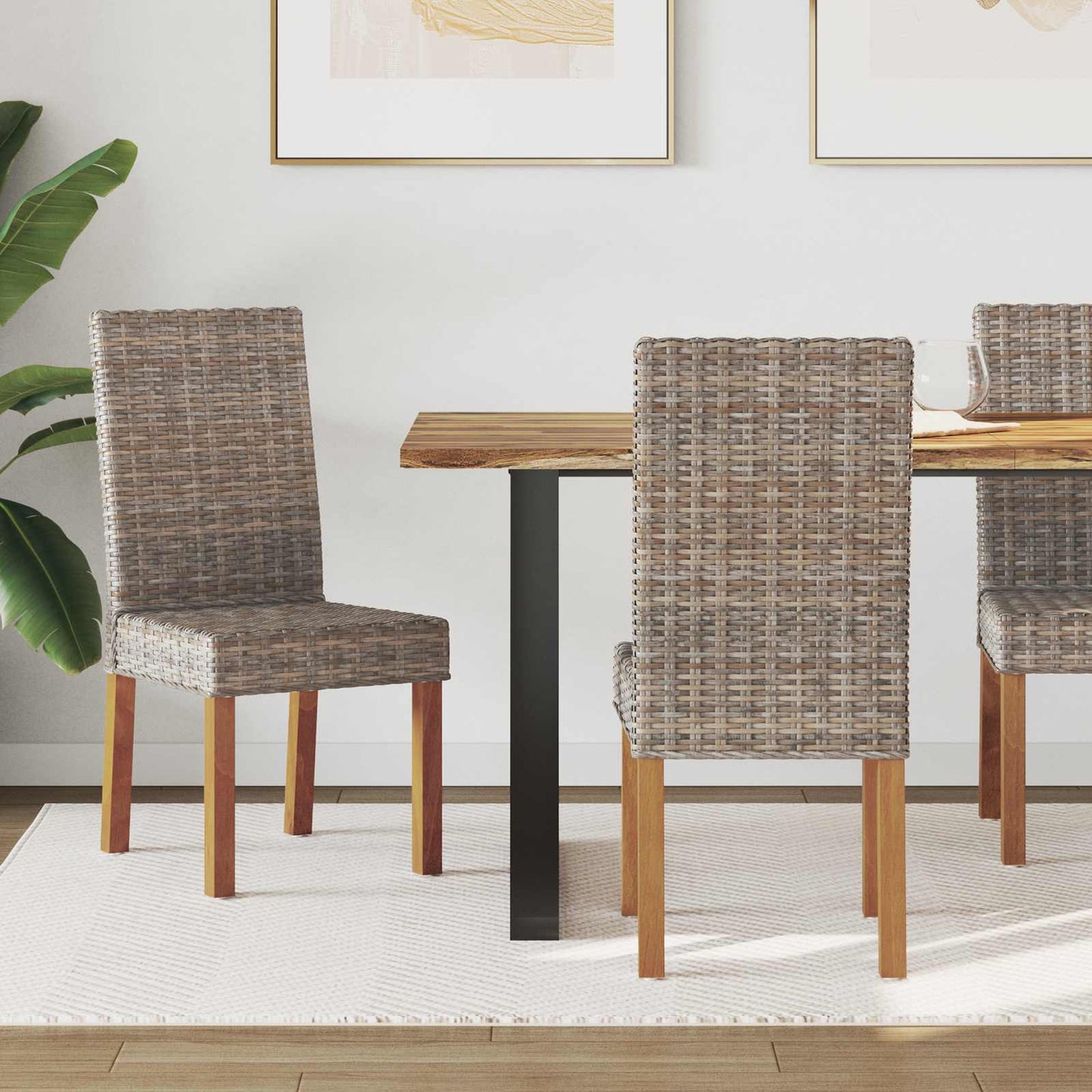 Sedia da pranzo 2 pcs Rattan Kubu e Legno Massello di Mogano | homemem39