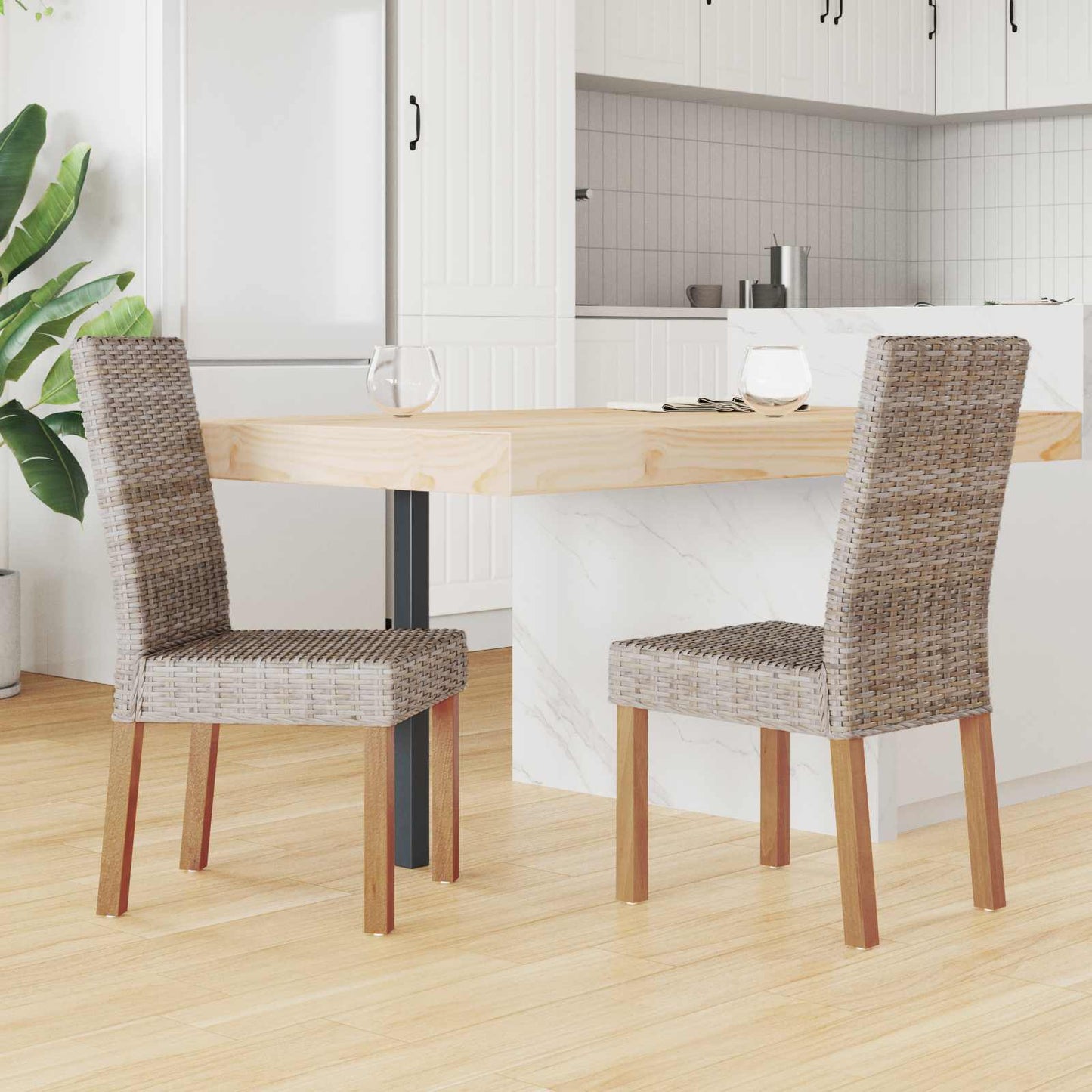 Sedia da pranzo 2 pcs Rattan Kubu e Legno Massello di Mogano | homemem39