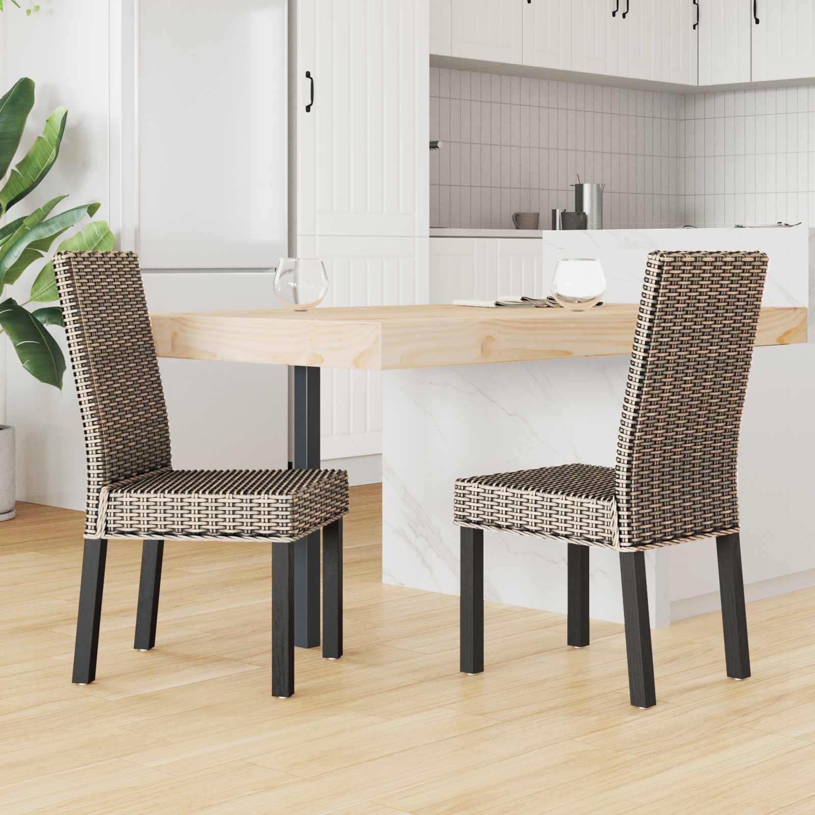 Sedia da pranzo 2 pcs Rattan Kubu e Legno Massello di Mogano | homemem39