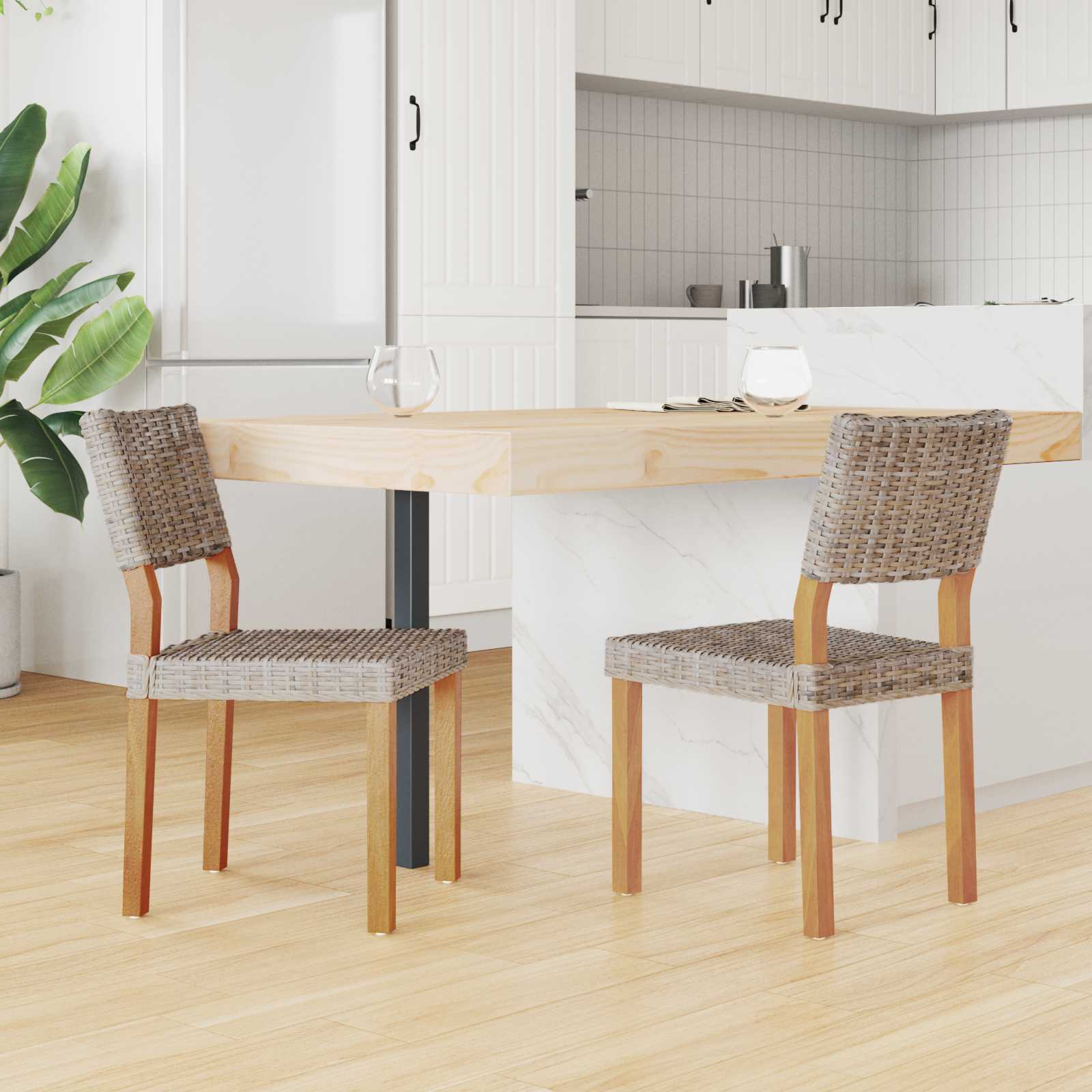 Sedia da pranzo 2 pcs Rattan Kubu Grigio Kubu 46 x 55 x 84 cm | homemem39