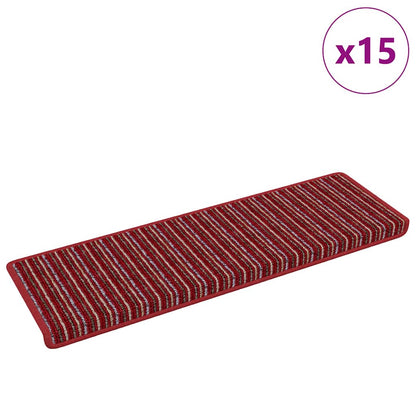 Tappetini per scale autoadesivi 15 pcs Rosso 65 x 21 x 4 cm | homemem39