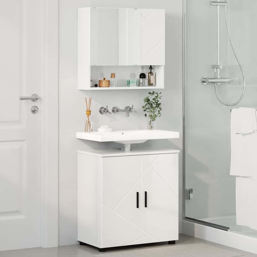 Set di mobili per il bagno con porta 2 pcs Bianco Lucido | homemem39