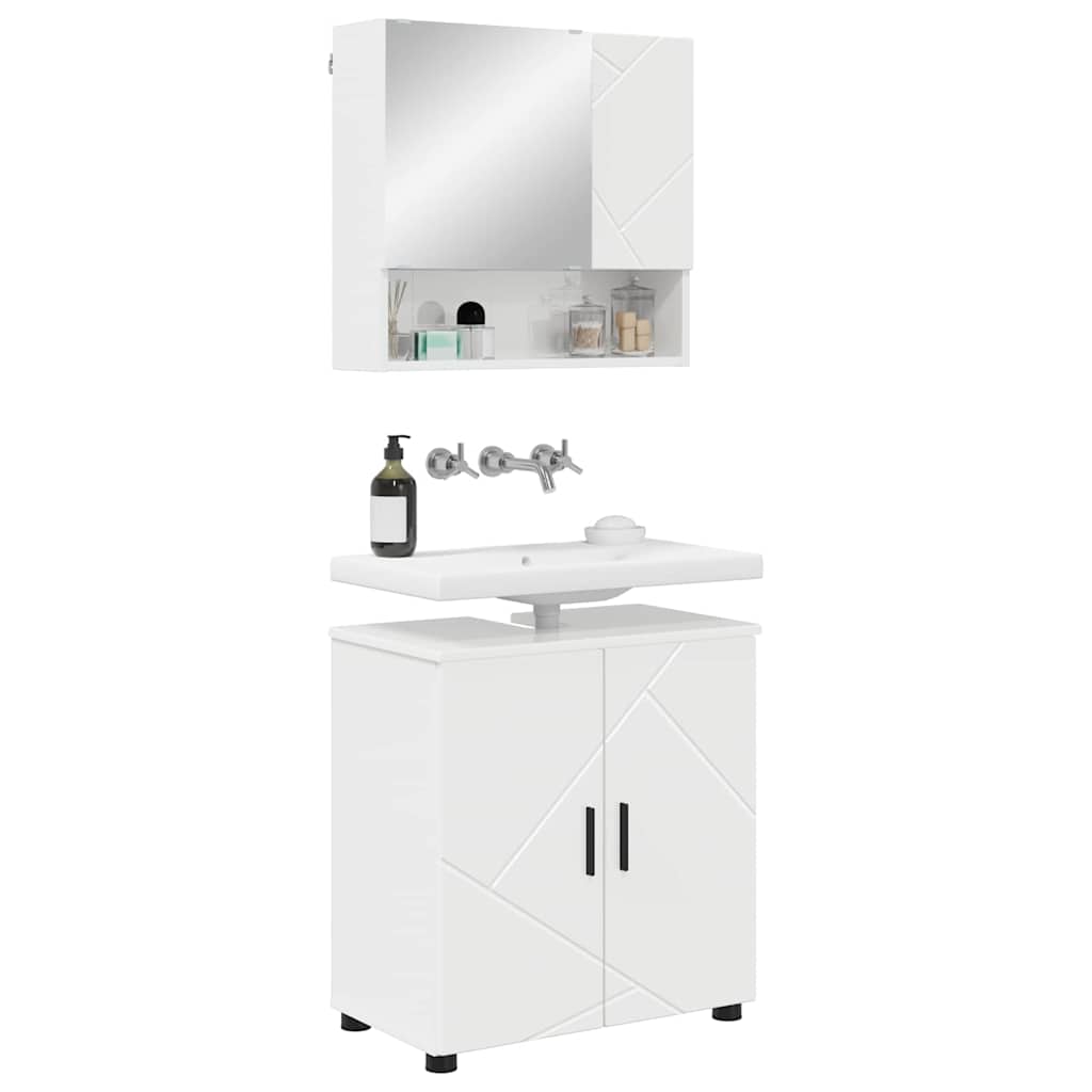 Set di mobili per il bagno con porta 2 pcs Bianco Lucido