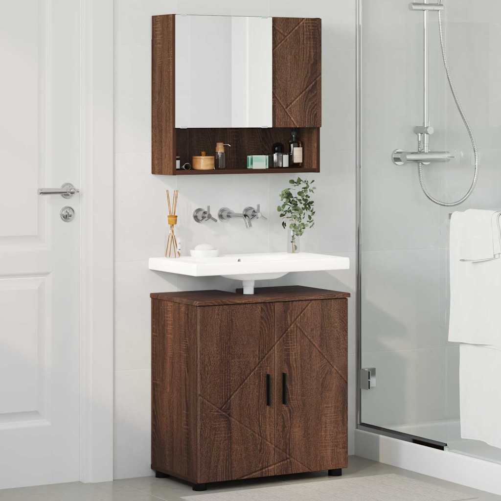 Set di mobili per il bagno con porta 2 pcs Rovere Marrone | homemem39