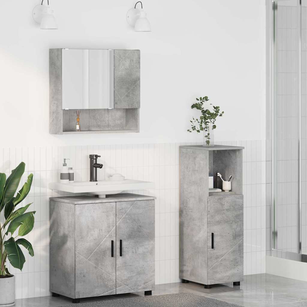 Set di mobili per il bagno con porta 3 pcs Grigio cemento | homemem39