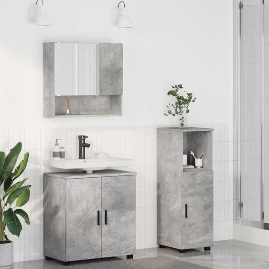 Set di mobili per il bagno con porta 3 pcs Grigio cemento | homemem39