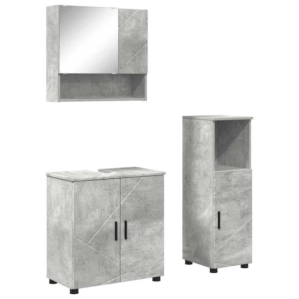 Set di mobili per il bagno con porta 3 pcs Grigio cemento | homemem39