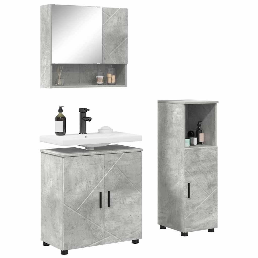 Set di mobili per il bagno con porta 3 pcs Grigio cemento | homemem39