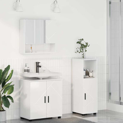 Set di mobili per il bagno con porta 3 pcs Bianco Lucido