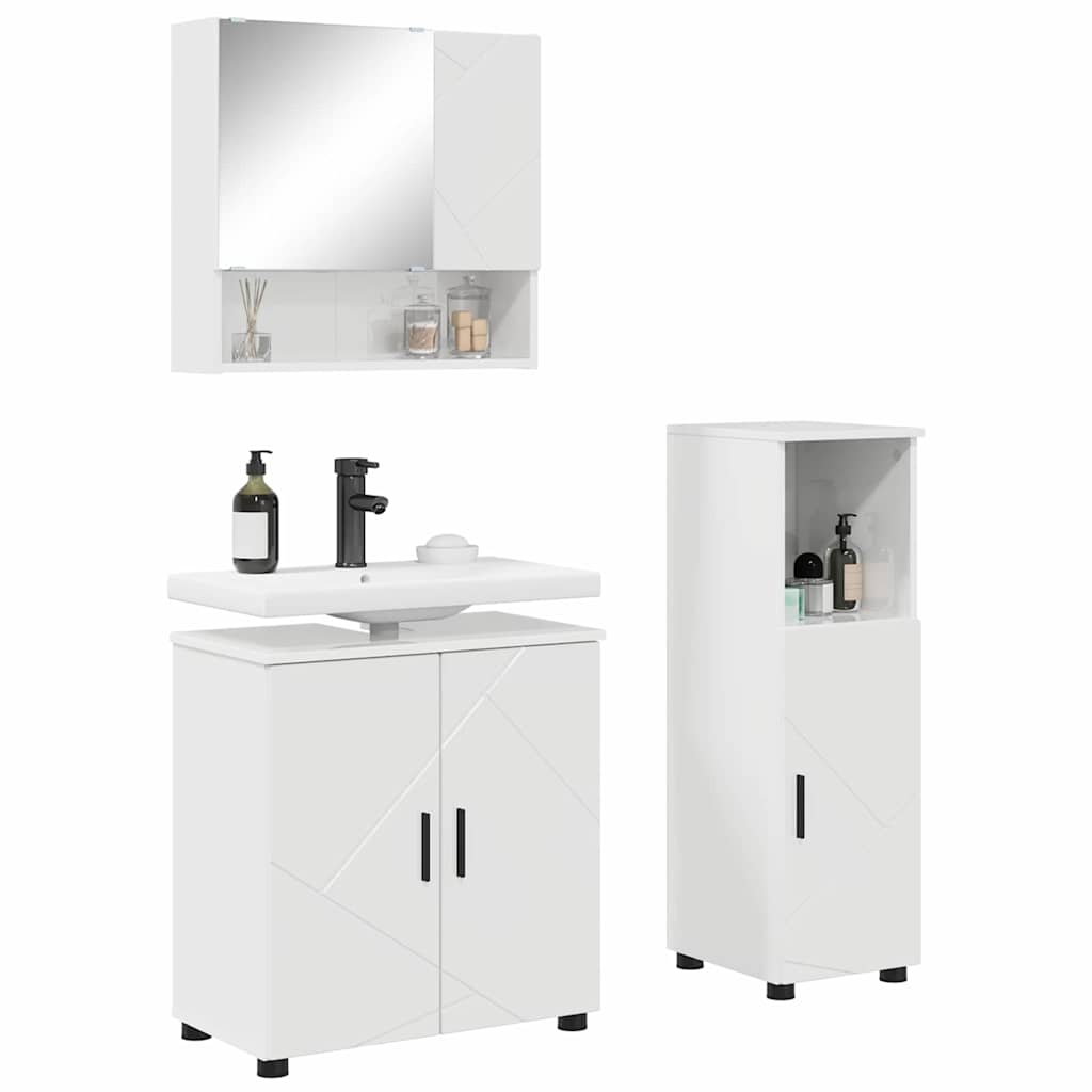 Set di mobili per il bagno con porta 3 pcs Bianco Lucido | homemem39
