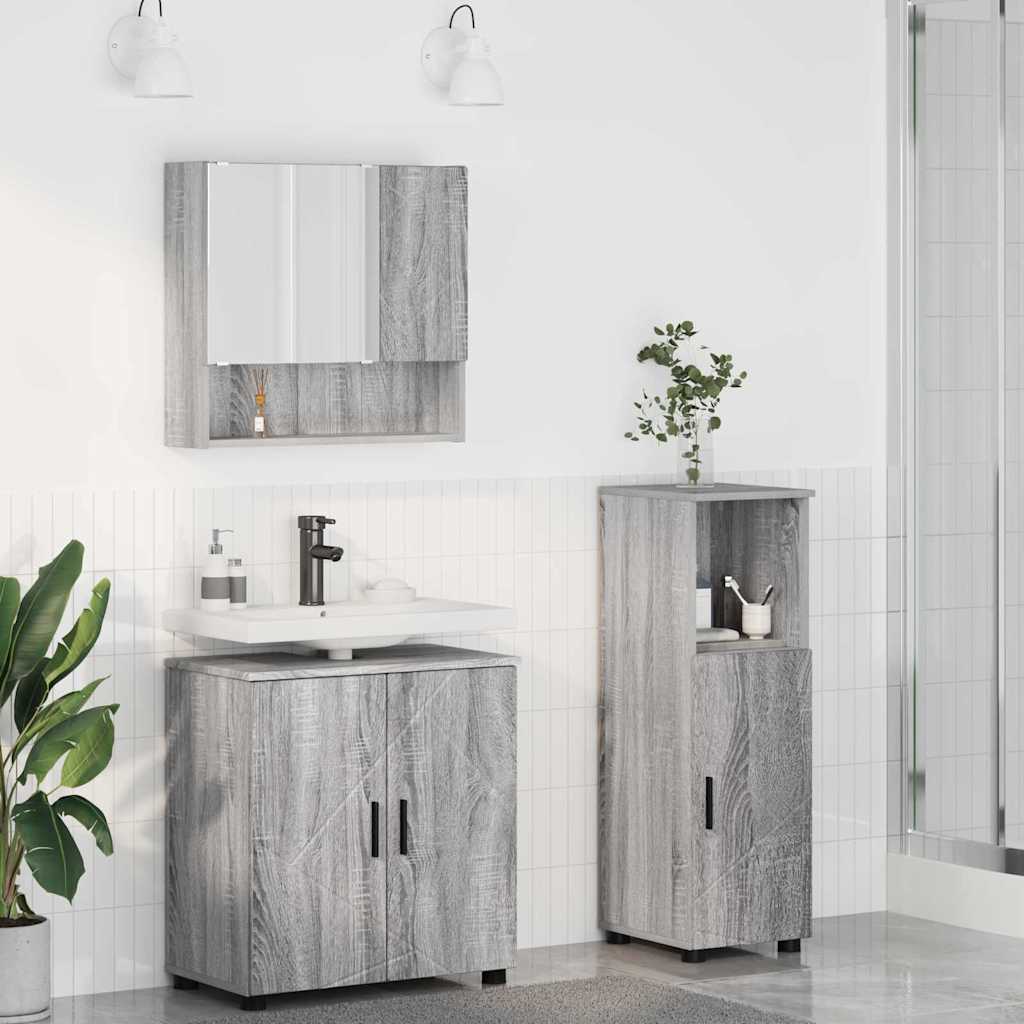 Set di mobili per il bagno 3 pz Grigio Sonoma 61 x 35 x 64 cm | homemem39