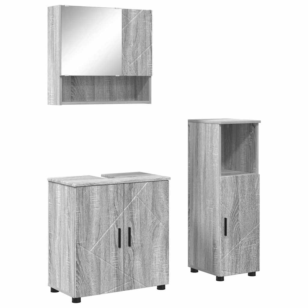 Set di mobili per il bagno 3 pz Grigio Sonoma 61 x 35 x 64 cm | homemem39