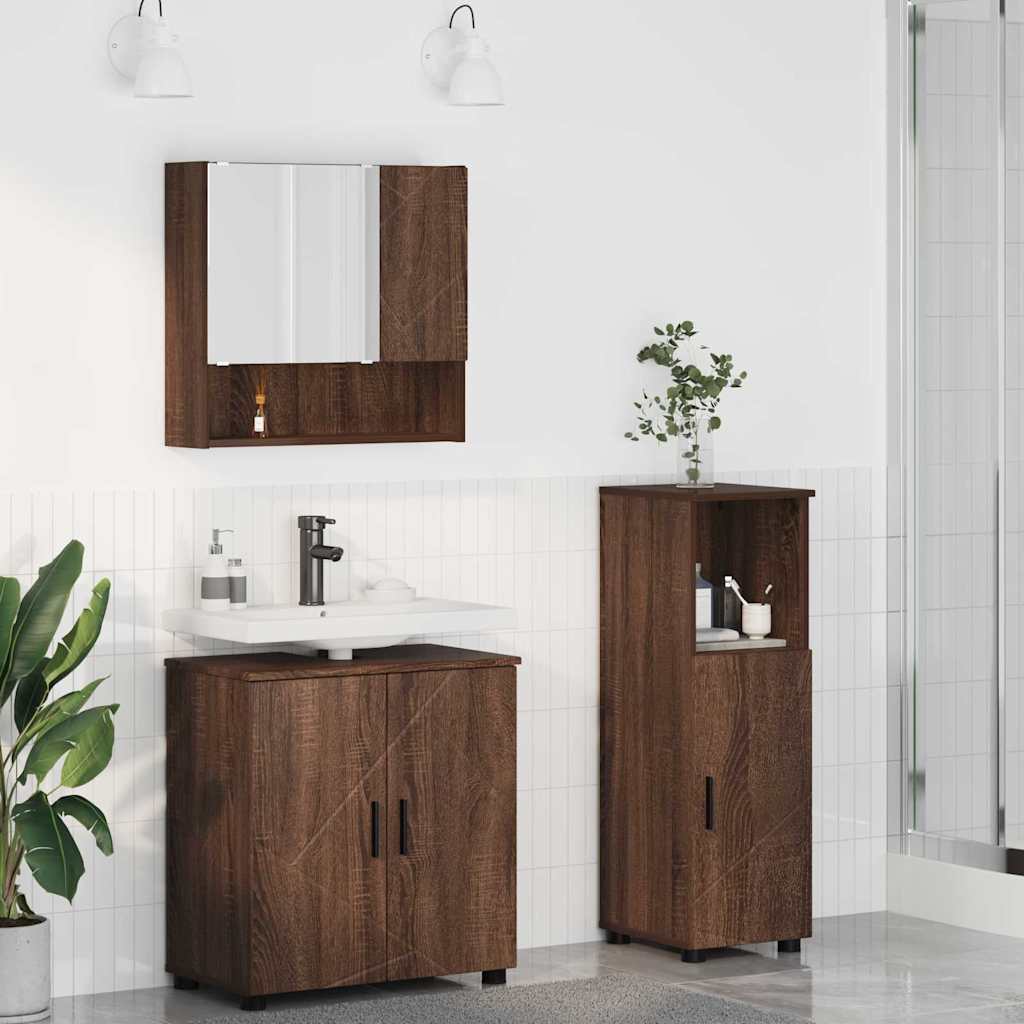 Set di mobili per il bagno con porta 3 pcs Rovere Marrone | homemem39