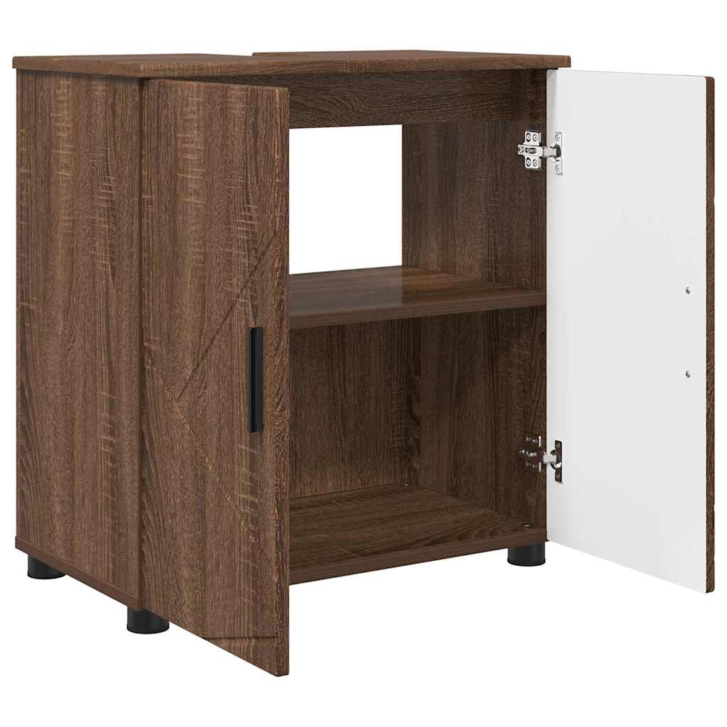 Set di mobili per il bagno con porta 3 pcs Rovere Marrone | homemem39