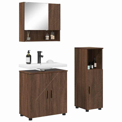 Set di mobili per il bagno con porta 3 pcs Rovere Marrone | homemem39