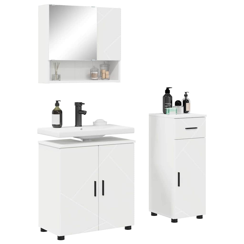 Set di mobili per il bagno con cassetto con porta 3 pcs Bianco