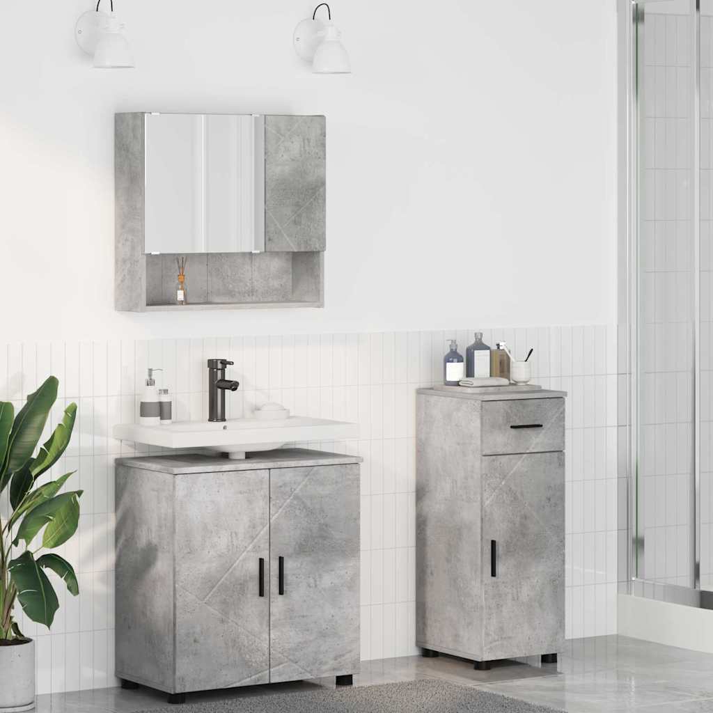 Set di mobili per il bagno con cassetto 3 pcs Grigio cemento | homemem39