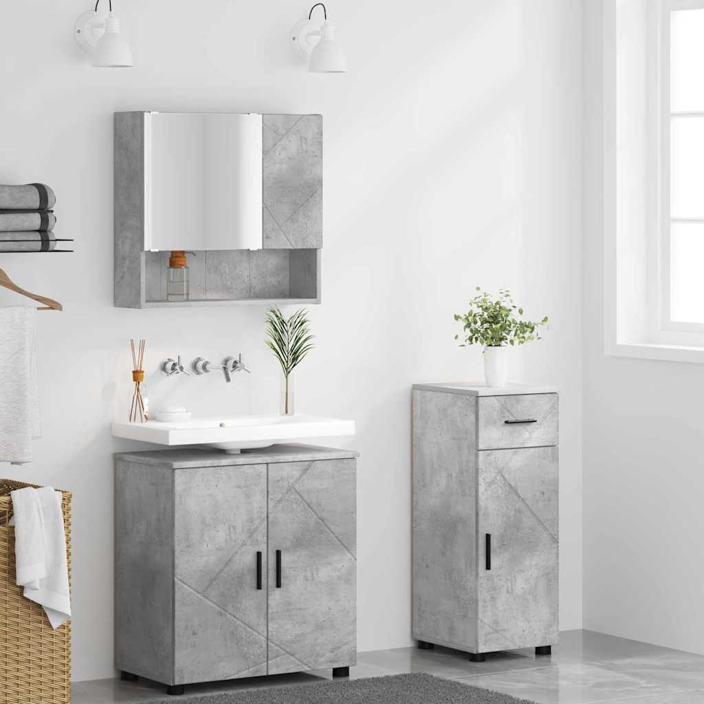 Set di mobili per il bagno con cassetto 3 pcs Grigio cemento | homemem39