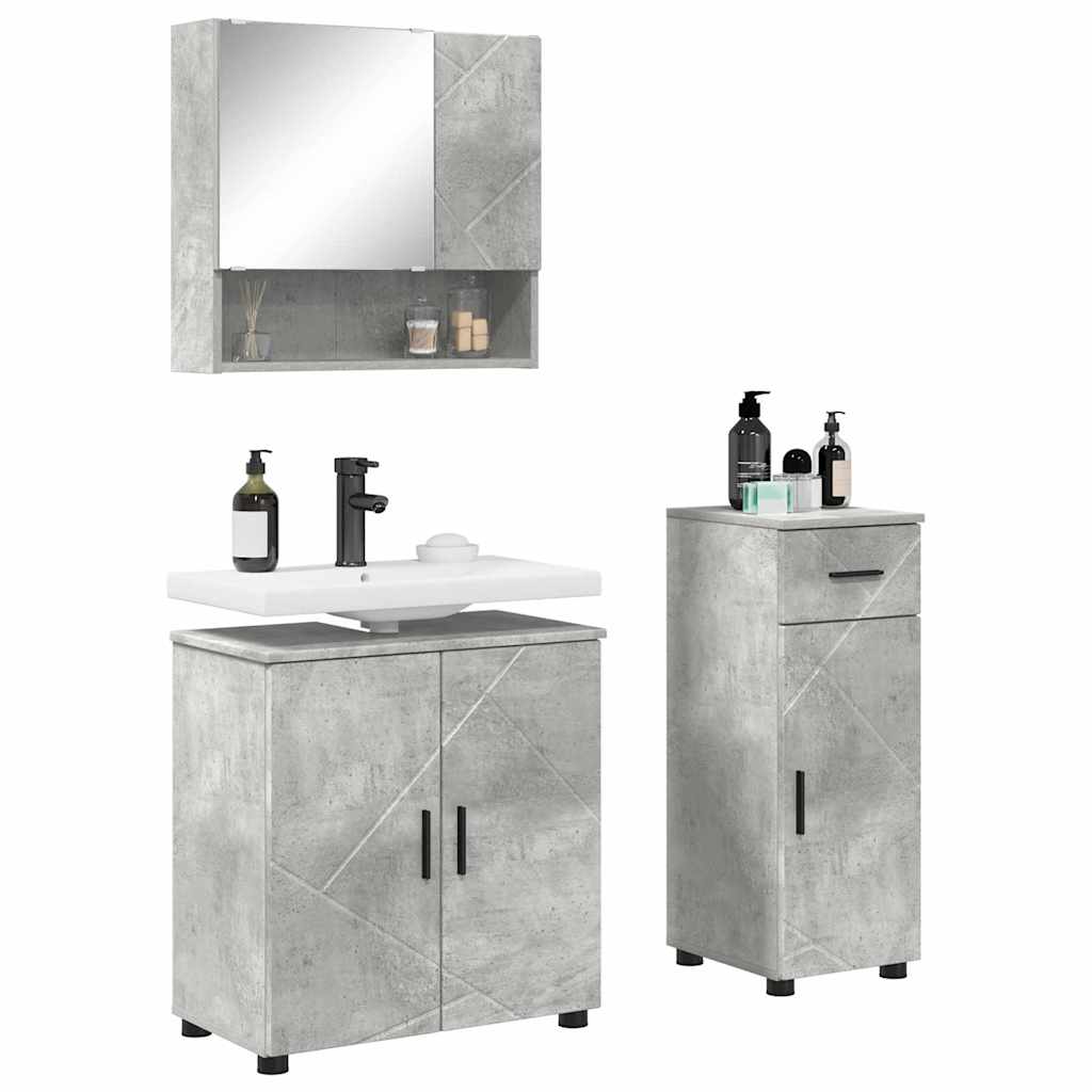 Set di mobili per il bagno con cassetto 3 pcs Grigio cemento | homemem39