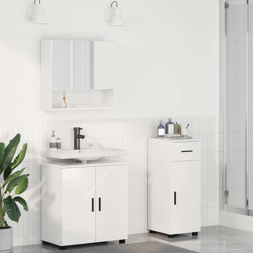 Set di mobili per il bagno con cassetto 3 pcs Bianco Lucido | homemem39