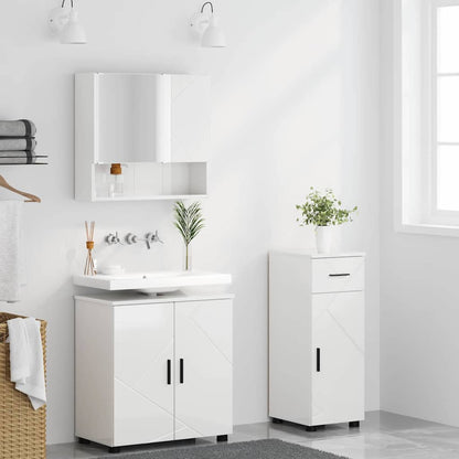 Set di mobili per il bagno con cassetto 3 pcs Bianco Lucido | homemem39