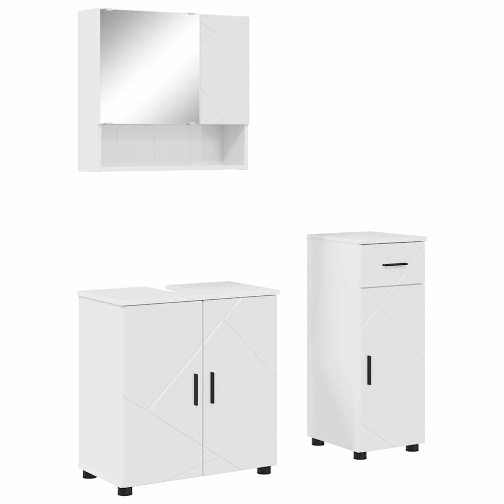 Set di mobili per il bagno con cassetto 3 pcs Bianco Lucido | homemem39