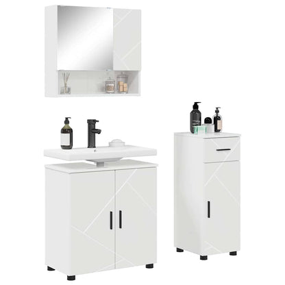 Set di mobili per il bagno con cassetto 3 pcs Bianco Lucido | homemem39