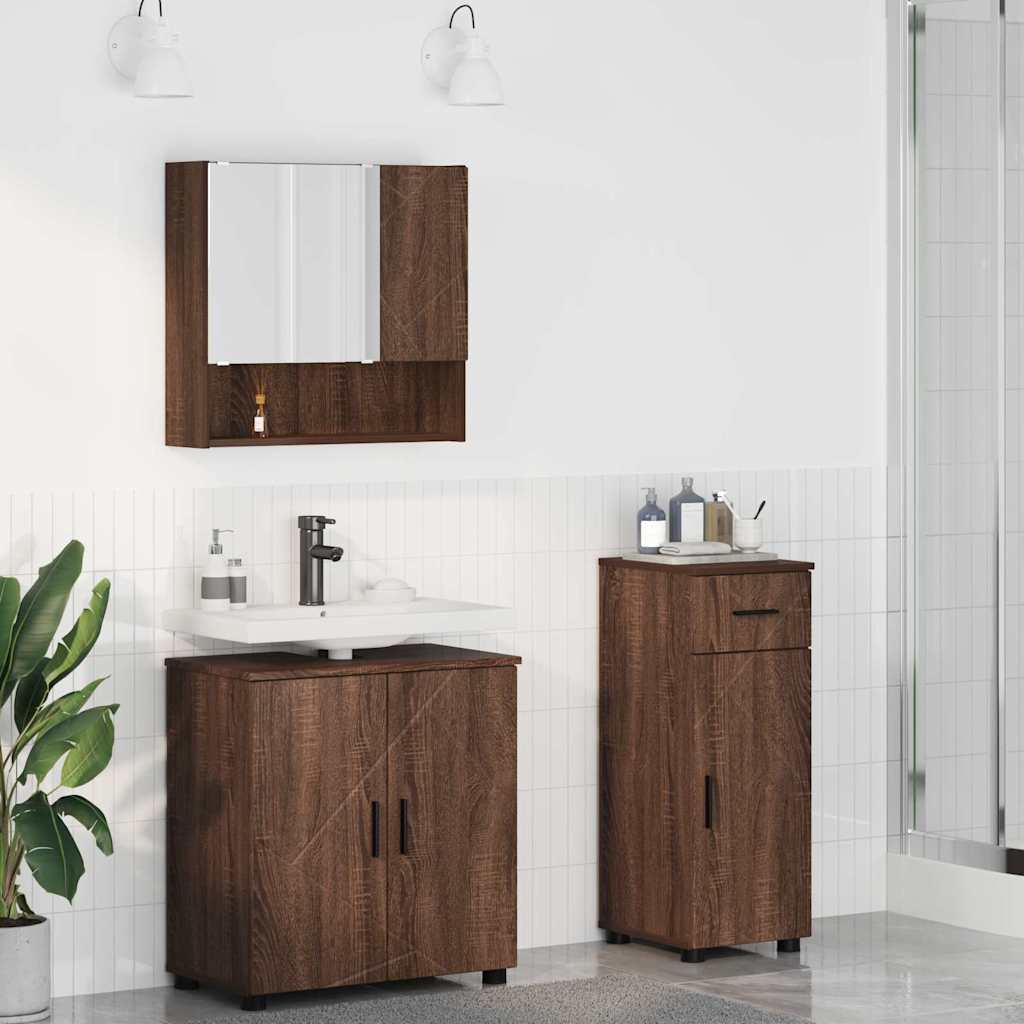 Set di mobili per il bagno con cassetto 3 pcs Rovere Marrone | homemem39