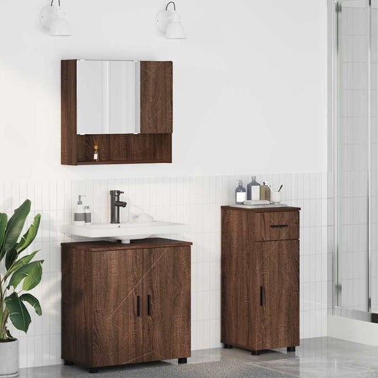 Set di mobili per il bagno con cassetto 3 pcs Rovere Marrone | homemem39