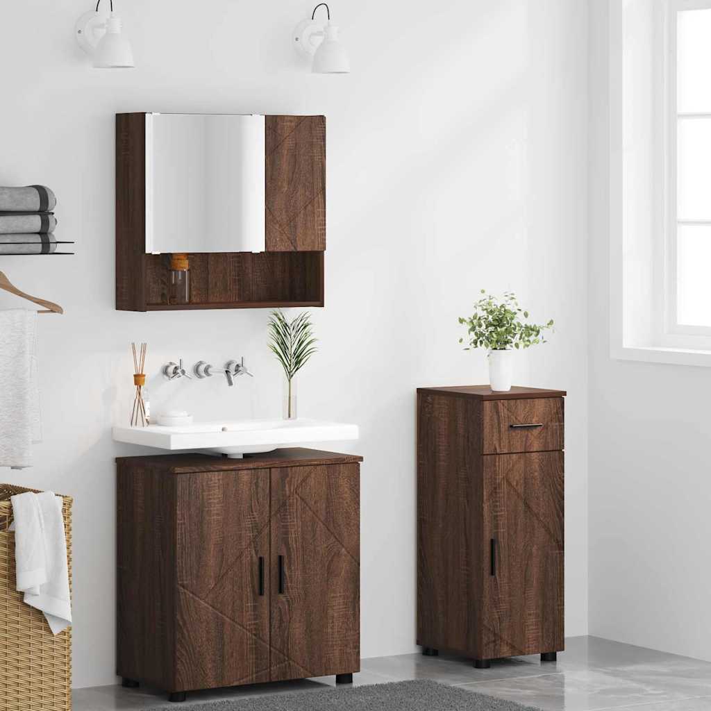 Set di mobili per il bagno con cassetto 3 pcs Rovere Marrone | homemem39