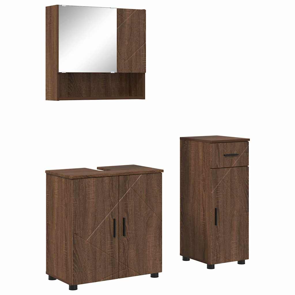 Set di mobili per il bagno con cassetto 3 pcs Rovere Marrone | homemem39