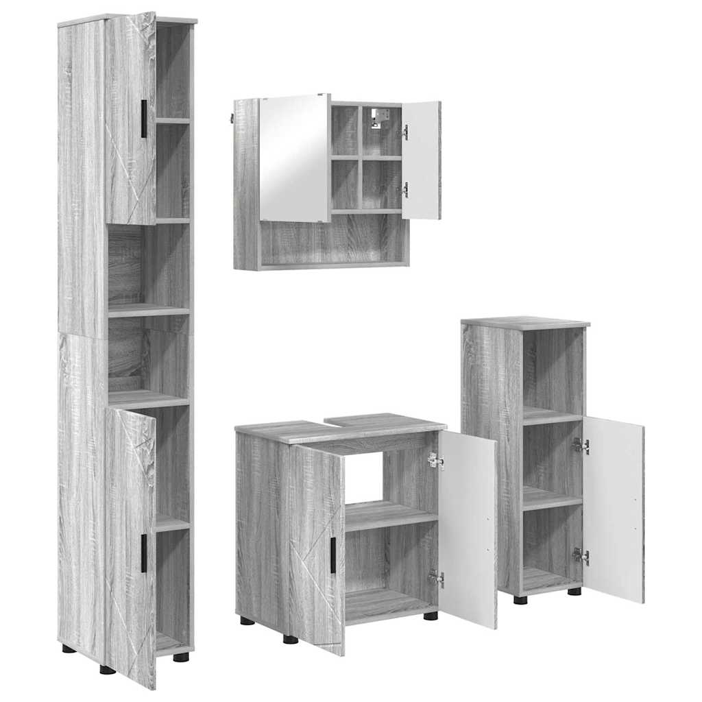 Set di mobili per il bagno 4 pz Grigio Sonoma 61 x 35 x 64 cm | homemem39