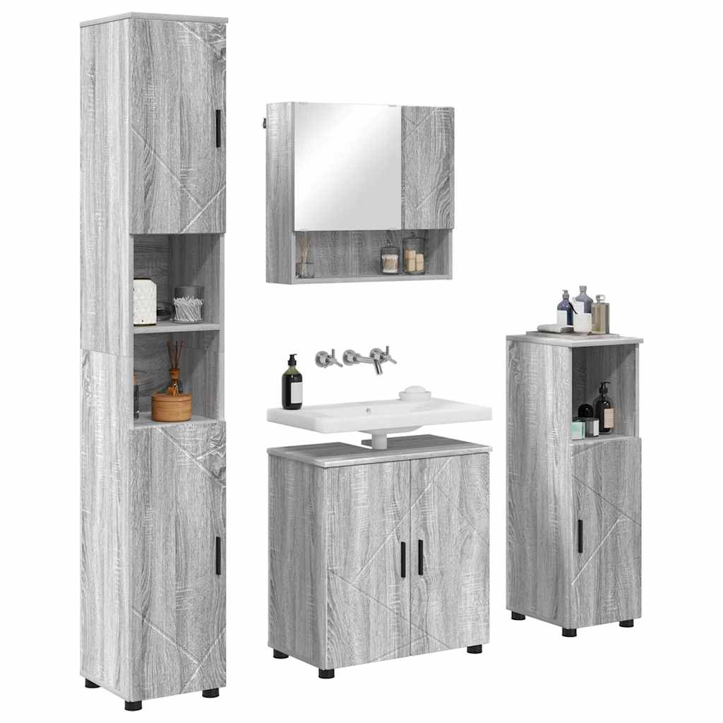 Set di mobili per il bagno 4 pz Grigio Sonoma 61 x 35 x 64 cm | homemem39