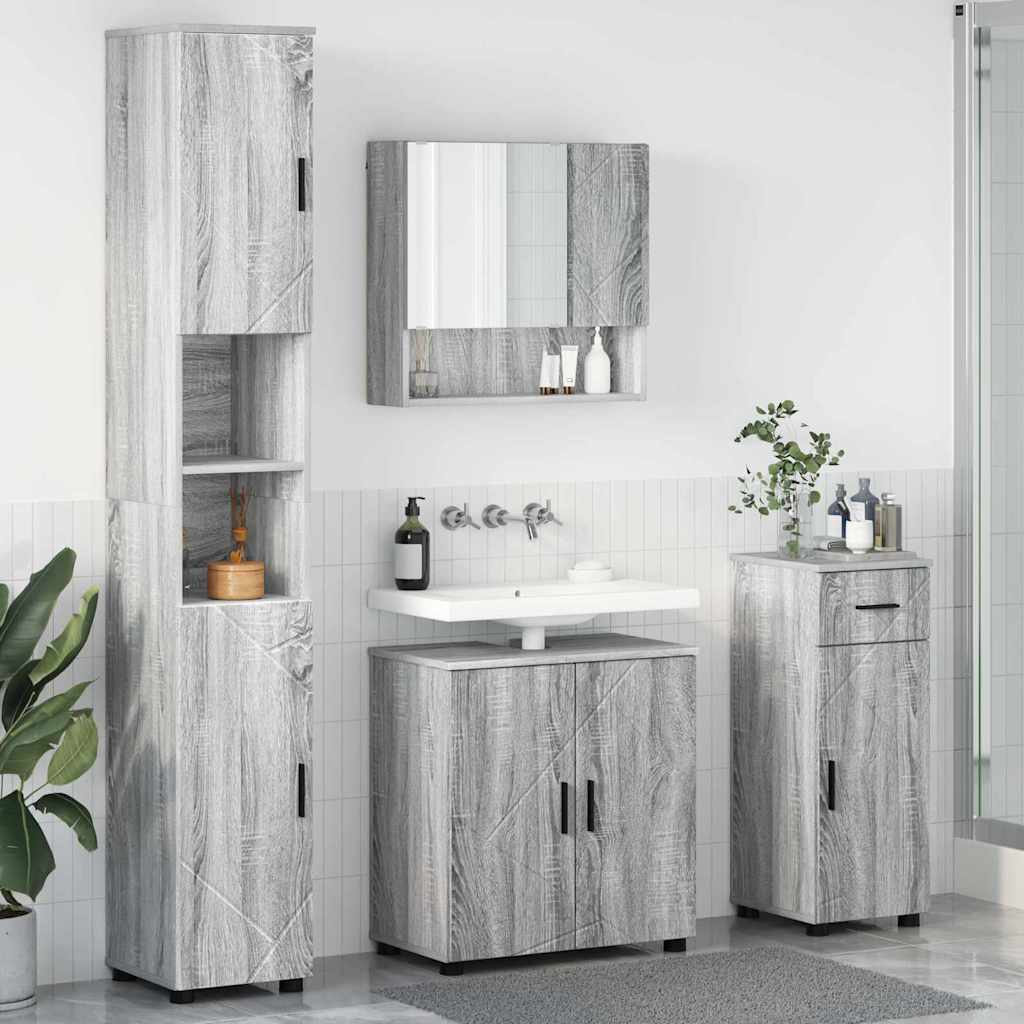 Set di mobili per il bagno 4 pz Grigio Sonoma 61 x 35 x 64 cm | homemem39