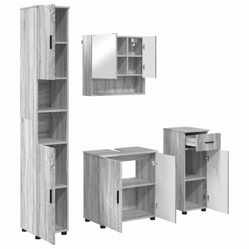 Set di mobili per il bagno 4 pz Grigio Sonoma 61 x 35 x 64 cm | homemem39