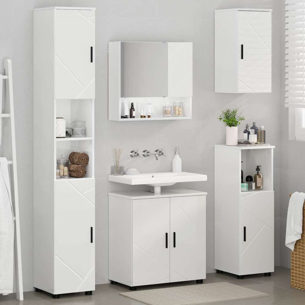 Set di mobili per il bagno con porta 5 pcs Bianco Lucido | homemem39