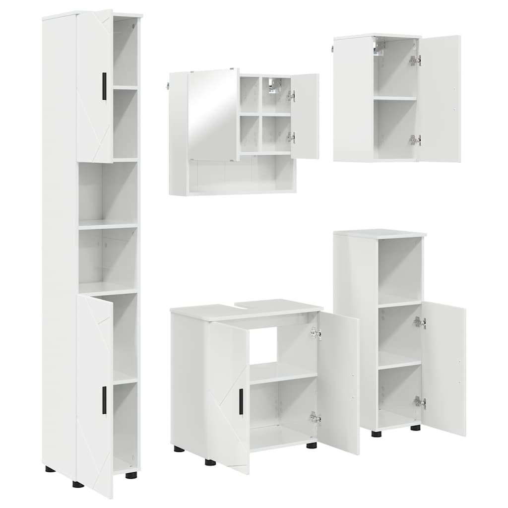 Set di mobili per il bagno con porta 5 pcs Bianco Lucido | homemem39
