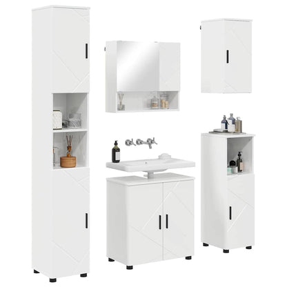 Set di mobili per il bagno con porta 5 pcs Bianco Lucido | homemem39