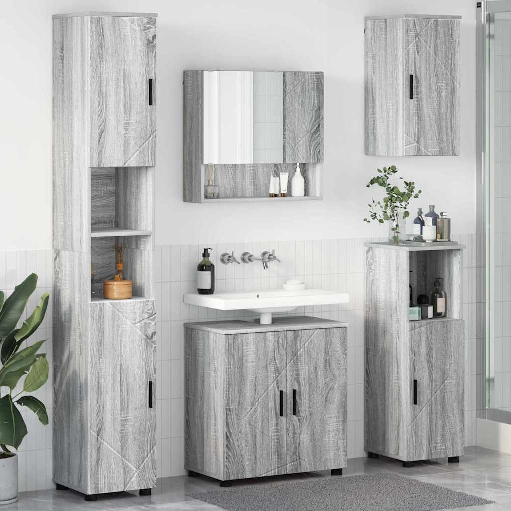 Set di mobili per il bagno 5 pz Grigio Sonoma 61 x 35 x 64 cm | homemem39
