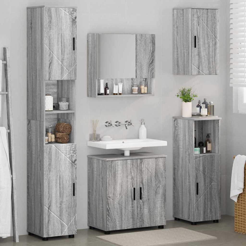 Set di mobili per il bagno 5 pz Grigio Sonoma 61 x 35 x 64 cm | homemem39