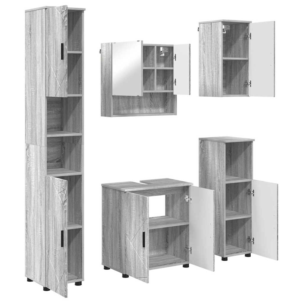 Set di mobili per il bagno 5 pz Grigio Sonoma 61 x 35 x 64 cm | homemem39