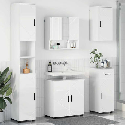 Set di mobili per il bagno con cassetto 5 pcs Bianco Lucido | homemem39