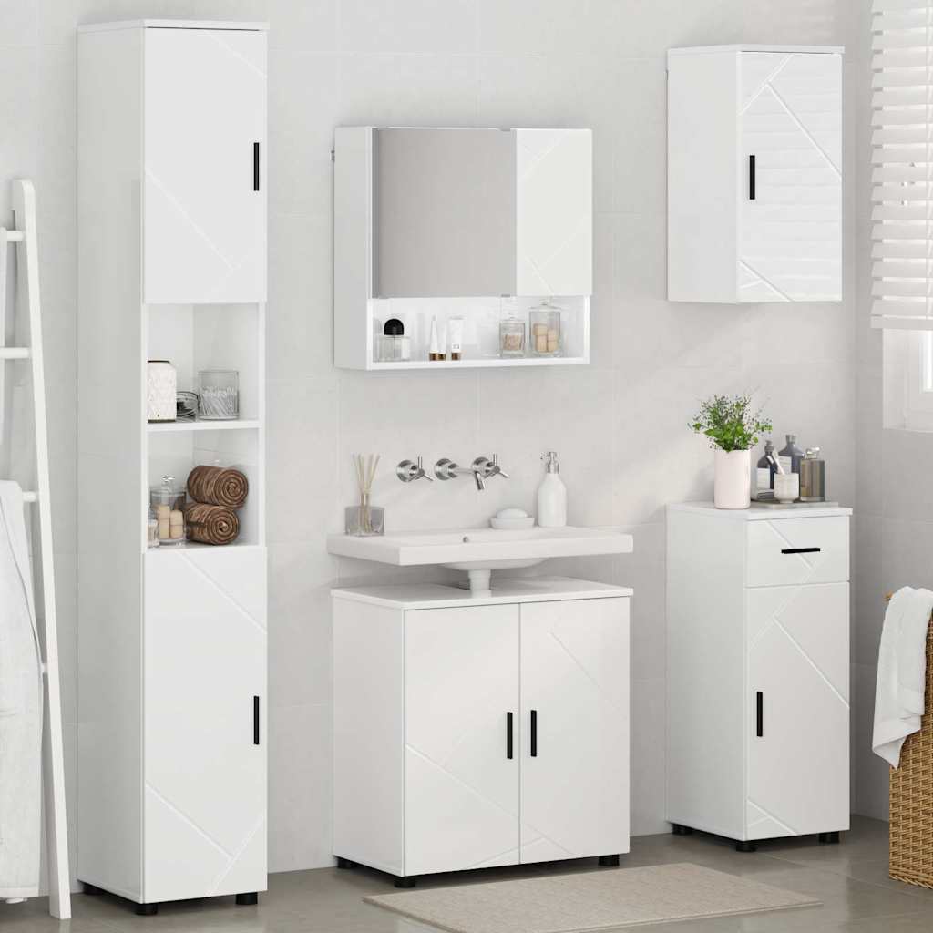 Set di mobili per il bagno con cassetto 5 pcs Bianco Lucido | homemem39
