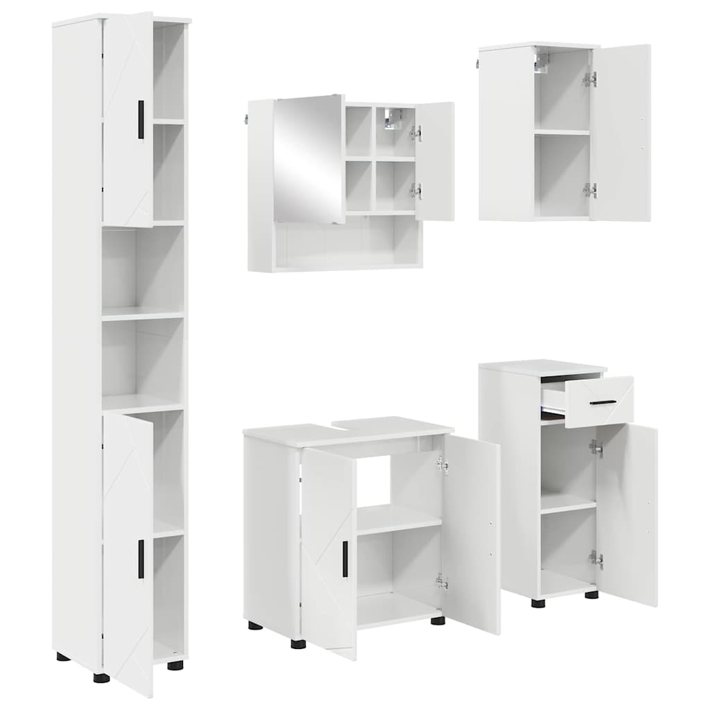Set di mobili per il bagno con cassetto 5 pcs Bianco Lucido | homemem39